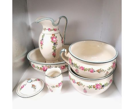 6 piece jug and basin set with floral decoration 
