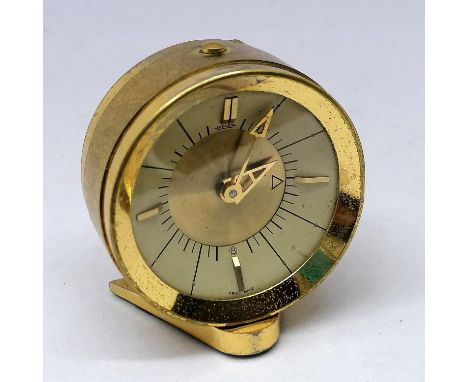 Jaeger miniature gilt metal alarm clock - 1¾" diameter 