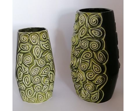 2 SylvaC green ceramic vases 8" and 10", small numbered 4299, larger numbered 4301-SOLD ON BEHALF OF THE NEW BREAST CANCER UN