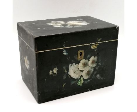 Antique papier-mâché hand decorated tea caddy - 6" x 4½" x 4" (depth) 