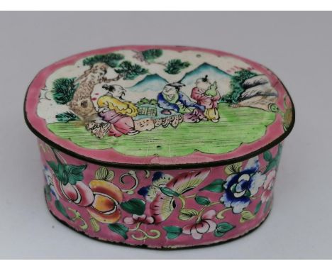 Chinese oval enamel box and cover, in good overall condition, 3¼" x 2½" x 1½" 