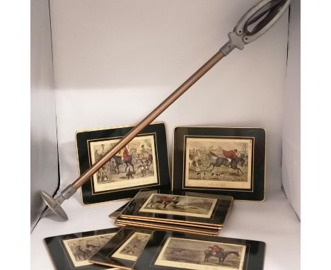 Set of 12 x placemats showing Mr Jorrocks caricatures t/w a shooting stick -Mr Jorrocks by Robert Smith Surtees (1805-64)