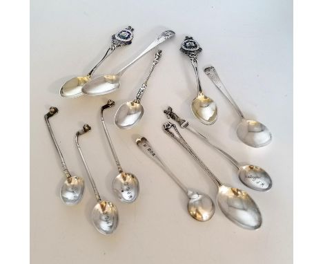 Qty of silver teaspoons inc 4 golfing trophy spoons, jam spoon etc - 144g 