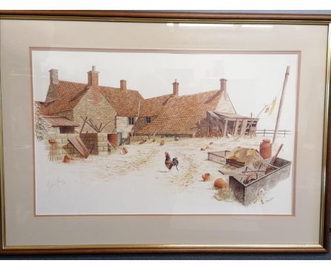 Signed ltd edition print of farmyard scene by Michael Cooper 33.5" x 22.5" 