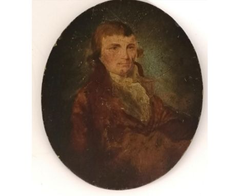 18th century oval oil painting on panel portrait of a gentleman - 7" x 5¾" 