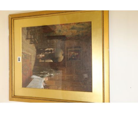 H.E.S.T, A LATE 19TH/EARLY 20TH CENTURY WATERCOLOUR, depicting a panelled interior with children playing hide and seek, signe