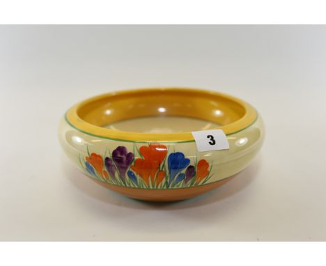 A 20TH CENTURY CLARICE CLIFF NEWPORT POTTERY CIRCULAR BOWL decorated in the crocus pattern, printed mark, 10 ins diameter.