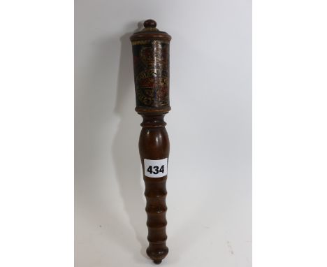 A WILLIAM IV TURNED AND PAINTED TIPSTAFF decorated with a royal cypher, 11 1/2 ins long.   