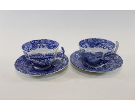 ELEVEN COPELAND SPODE ITALIAN PATTERN BREAKFAST CUPS AND SAUCERS and sundry other blue and white ITEMS.