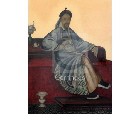 19th century Chinese Schoolgouache, watercolour and collagePortrait of a seated Chinaman22.5 x 17in.