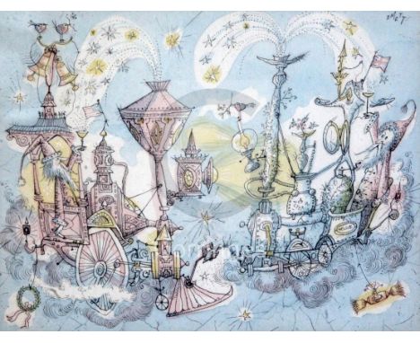 Rowland Emett (1906-1990)ink and watercolour'Well met by lamp light'signed and inscribed8.25 x 11in.