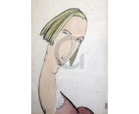 Albert Victor Ormsby Wood (1904-1977)pencil and watercolourPortrait of Edith Sitwellmonogrammed12.75 x 8.5in.