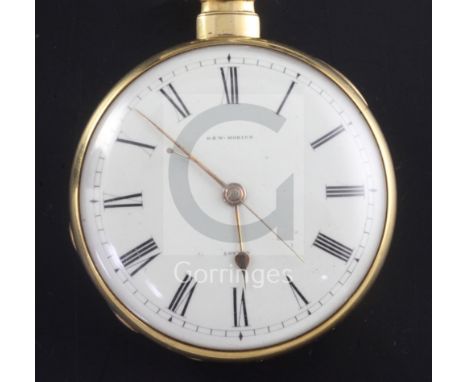 A George IV engine turned 18ct gold keywind cylinder pocket watch by D & W Morice, London, with Roman dial and sweep seconds,