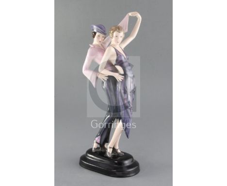 A large Art Deco Goldscheider group of two dancers, possibly based on the Dolly Sisters, impressed numbers 5975/401/19, print