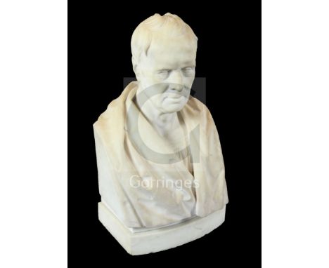 Joseph Robinson Kirk (1820-1894) RHA. A white marble bust of a gentleman, possibly the late O'Bryen Bellingham Esq., MD inscr