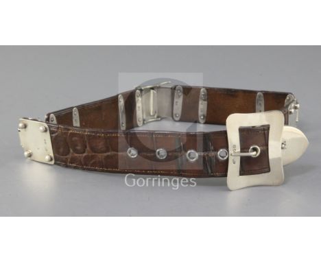An Edwardian silver mounted leather belt by Army & Navy Cooperative Society Ltd, London, 1905, overall 73cm.