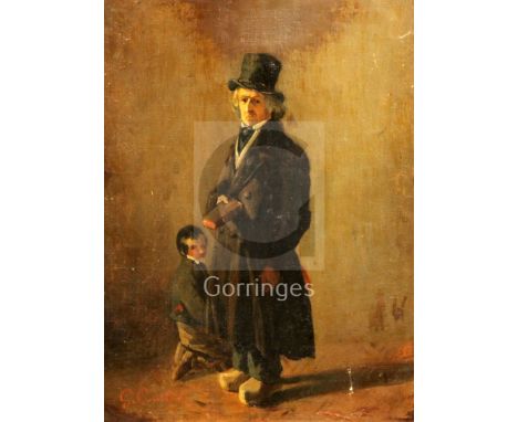 Attributed to Gustave Courbet (1819-1877)oil on canvasPortrait of a standing gentleman, a boy at his feet,signed,13 x 10in. u