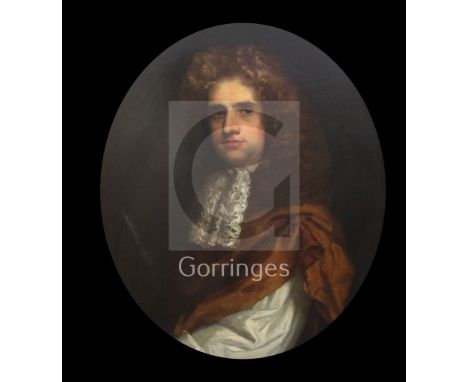 Early 18th century English Schooloil on canvasPortrait of a gentleman wearing a brown cloak and lace ruff by repute a member 