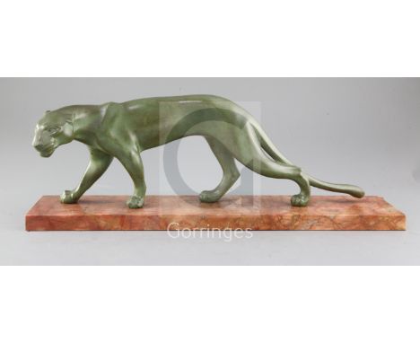 M. Font. An Art Deco bronzed model of a panther, on signed original marble plinth, 18.75in.