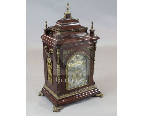An early 20th century mahogany chiming bracket clock, the George III style case with applied gilt brass mounts, the 7 inch Ro