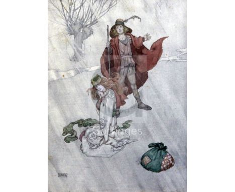 William Heath Robinson (1872-1944)ink and watercolour on paperBook illustration 'The Swineherd scolded and the rain poured do
