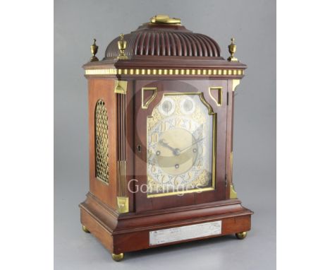 An early 20th century mahogany quarter chiming bracket clock, with Lawn Tennis Association connection, the Georgian revival c