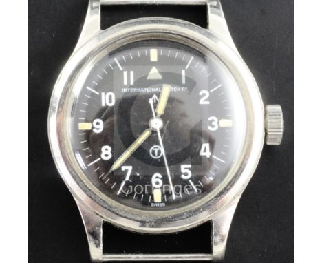 A 1950's stainless steel IWC military issue MkII Pilots manual wind wrist watch, with black Arabic dial with luminous numeral