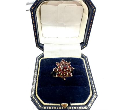 9ct gold garnet cluster ring (3.6g) 