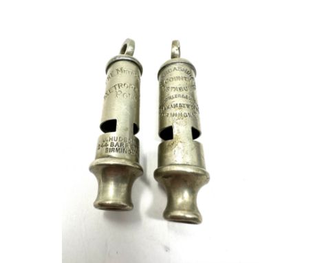 2 Vintage police whistles 