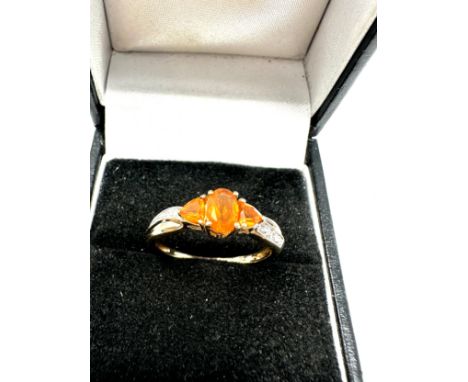 9ct gold fire opal &amp; diamond ring 