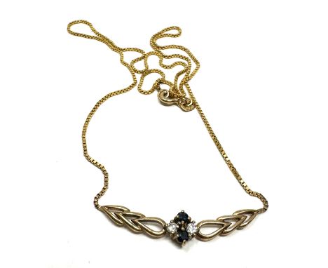 9ct gold vintage sapphire and diamond pendant necklace (3.3g) 