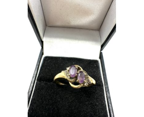 9ct gold vintage diamond and amethyst cluster ring (2.3g) 