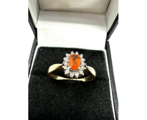 9ct gold fire opal &amp; diamond ring 