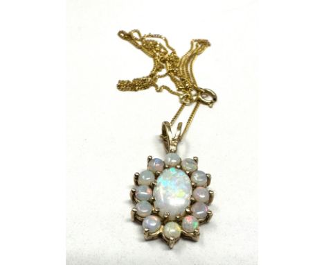 9ct gold vintage opal cluster pendant necklace (2.6g) 