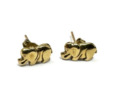 9ct gold vintage elephant shaped stud earrings (1.2g) 