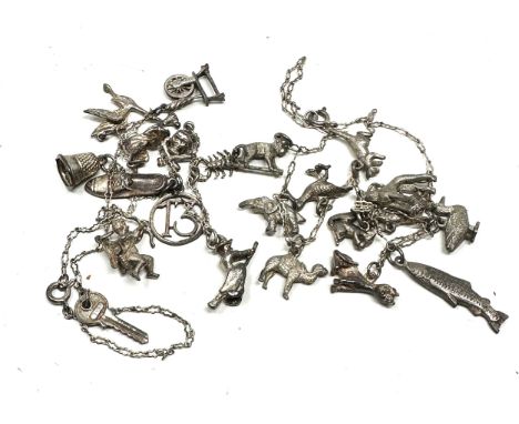 2 X .925 Necklaces With Assorted Vintage Charms (44g) 