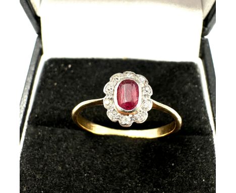 Antique 18ct gold ruby &amp; diamond ring 