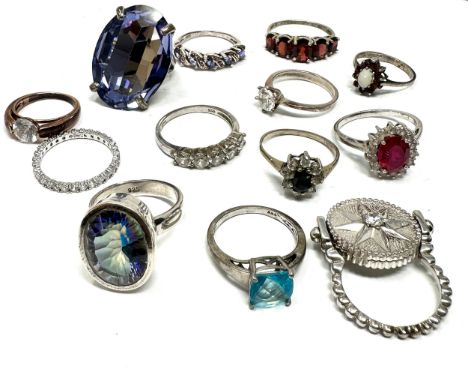 12 x .925 rings including synthetic ruby (57g) 