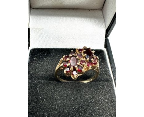 9ct gold vintage garnet set double cluster ring (3.3g) 