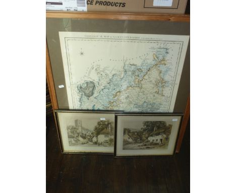 A geological map of Gloucestershire by W. Smith, mineral surveyor and J. Cary, 59 x 53 cm in pine frame, together with a pair