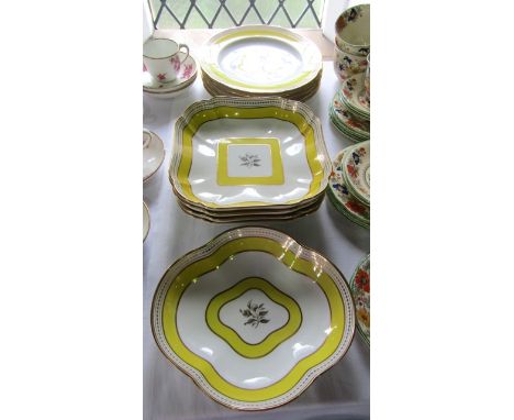 A collection of early 20th century Copeland Spode dessert wares retailed by T. Goode and Co, and with yellow and gilt banded 