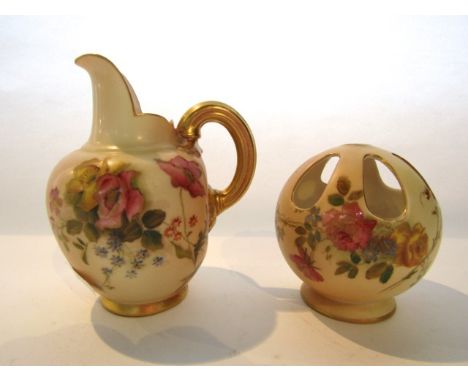 A Royal Worcester Blush Ivory flat back jug with painted and gilded floral sprays and with green printed mark to base number 