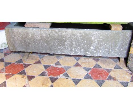 A good example of a shallow rectangular natural stone trough with single rounded corner, 120 cm long x 62 cm wide x 25 cm hig