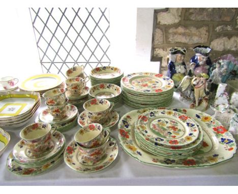 A quantity of Masons bible pattern dinner and tea wares number C2639 comprising: an oval meat plate, eleven dinner sized plat