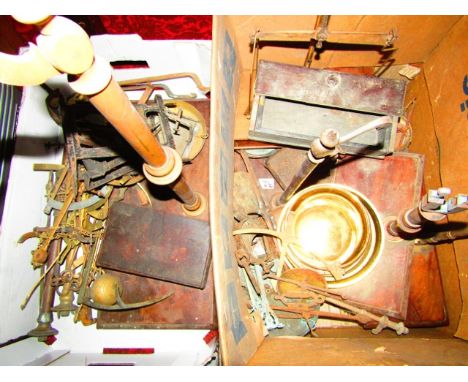 A quantity of antique and later beam scale parts and components (for restoration work) to include several bases, numerous gra