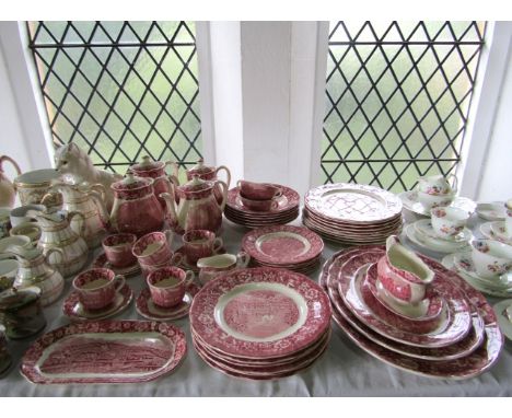 An extensive collection of Palissy dinner and coffee wares from the Thames river scene series with pink and white printed dec