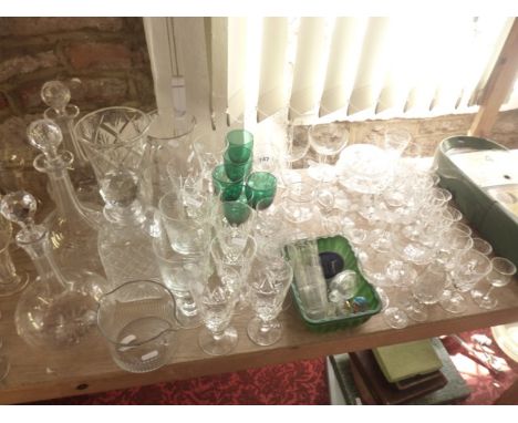 A selection of clear cut drinking glasses to include various wines, champagne glasses, a pair of clear cut shaft & globe deca