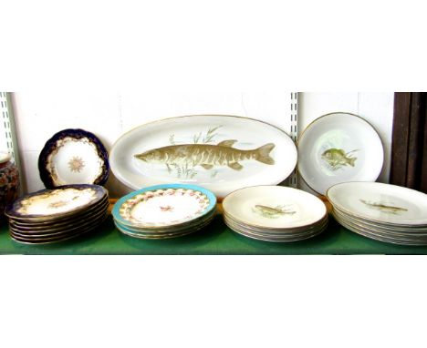 A collection of Bavarian wares all with varying printed fresh water fish decoration and comprising: an elongated oval serving