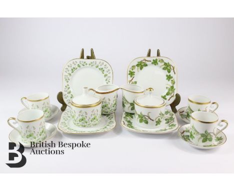 Large tea sets of Hackefors Porslin Sweden Linnaea Borealis and one other Hackefors Porslin Sweden comprising twenty eight cu