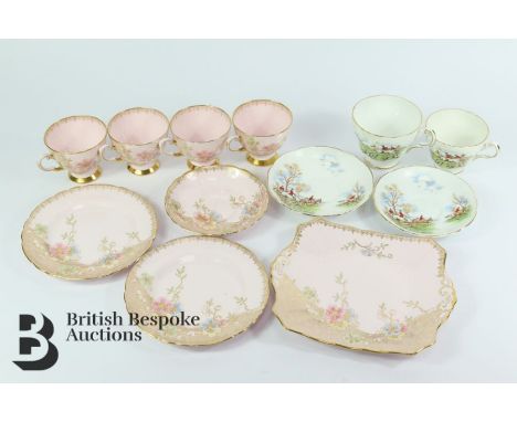 Miscellaneous porcelain, including Tuscan part tea set comprising three cups and saucers, six cake plates, sandwich plate, tw